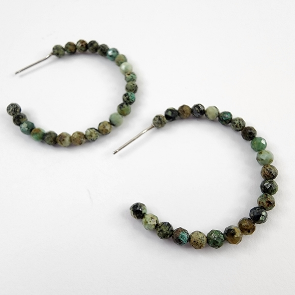 Genuine jasper hoop earrings - sterling silver - artisan hoops - green jasper - Picture 8 of 15